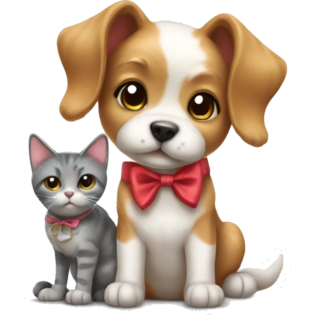Cute dog and cat with bow emoji