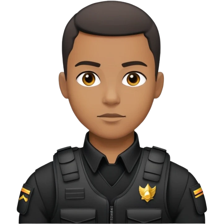 black soldier very short hair,  in black bulletproof vest, black uniform emoji