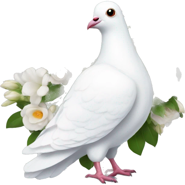 a white pigeon with some wedding flowers emoji