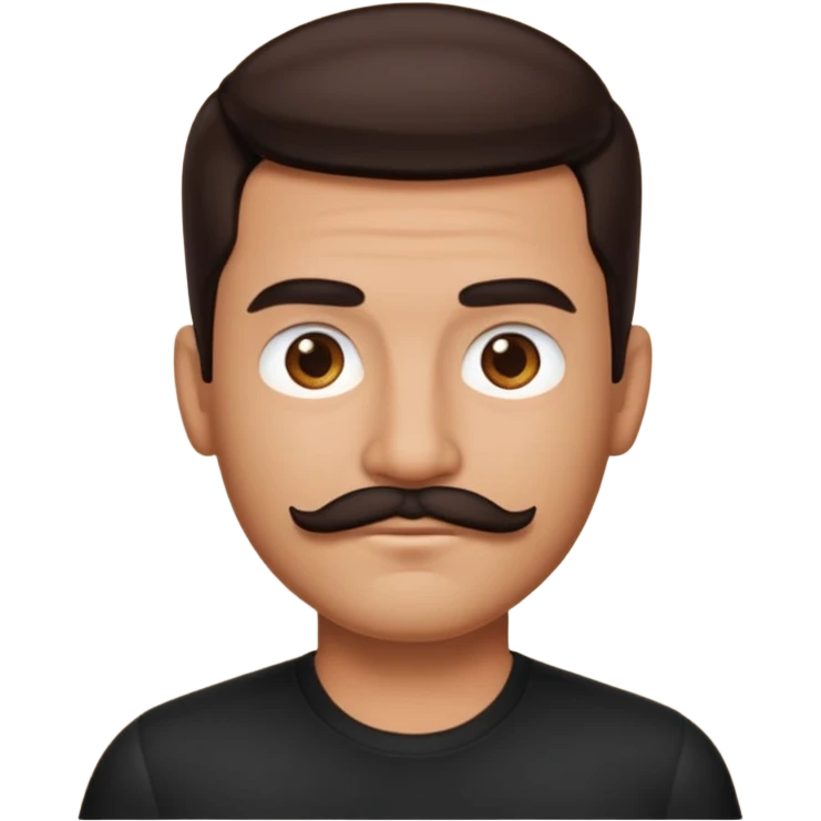 man emoji with medium tan skin, dark brown slicked-back hair, a well-groomed mustache with a black shirt emoji