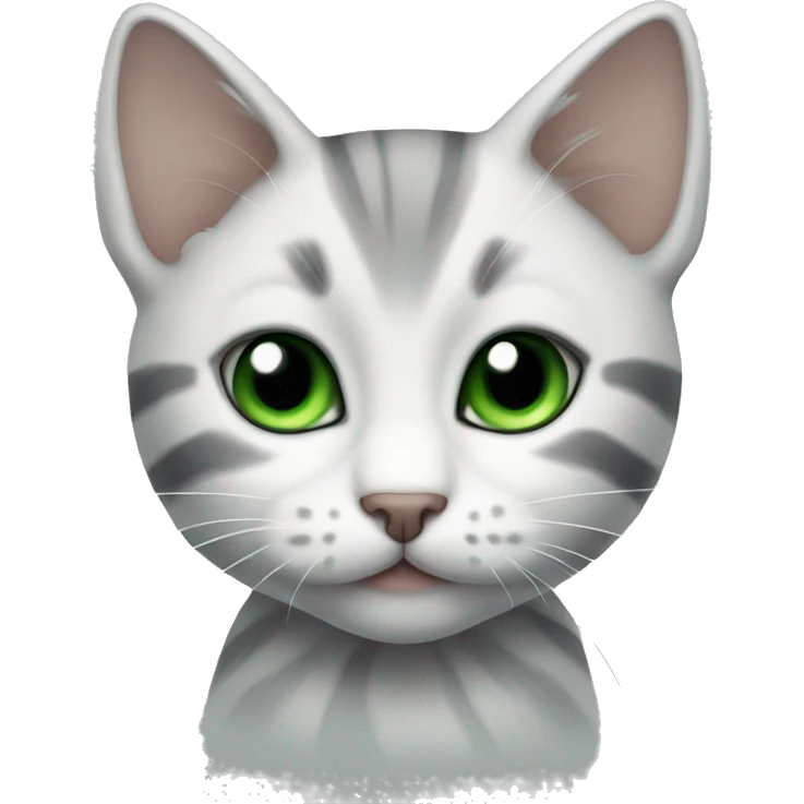White gray striped kitten with green eyes  emoji