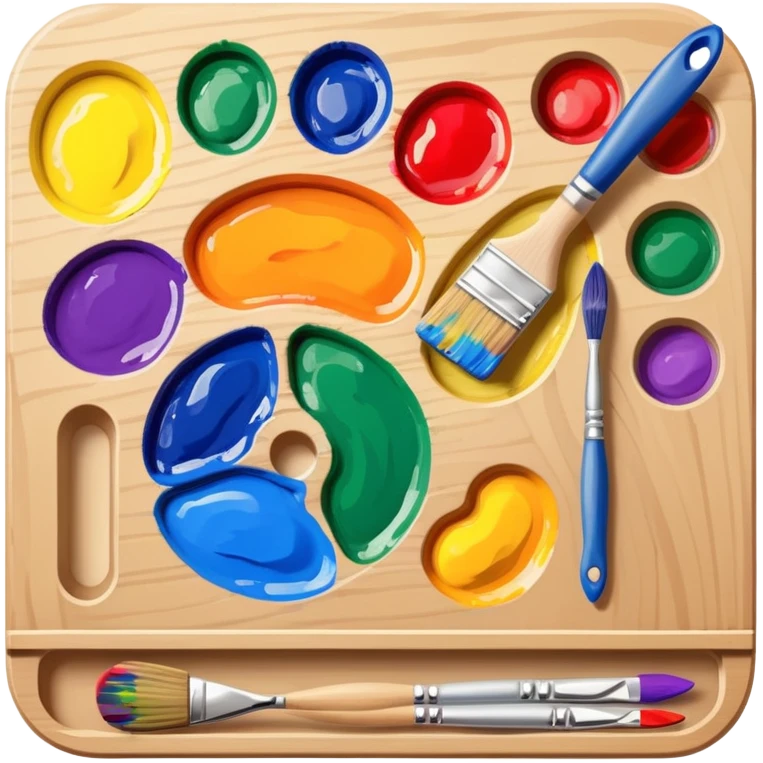 Paint palette with colorful paints and brush emoji