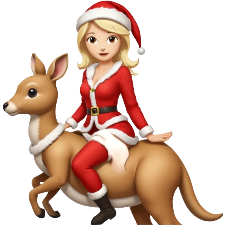 sexy female santa riding on a kangaroo moving right emoji