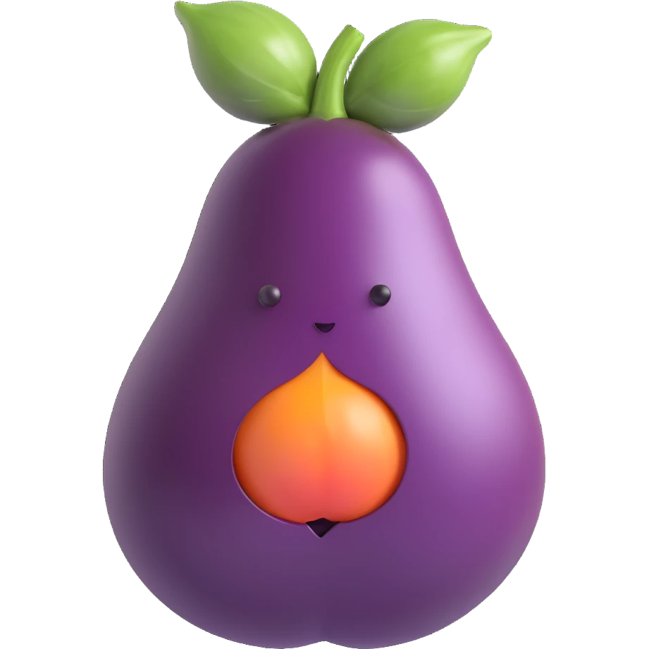 an eggplant peeking out from a peach, fun and simple, no text emoji