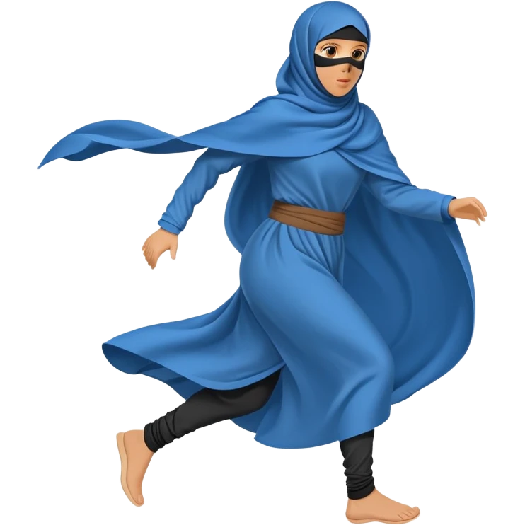 person in a blue niqab with billowing, loose clothing, running, side view emoji