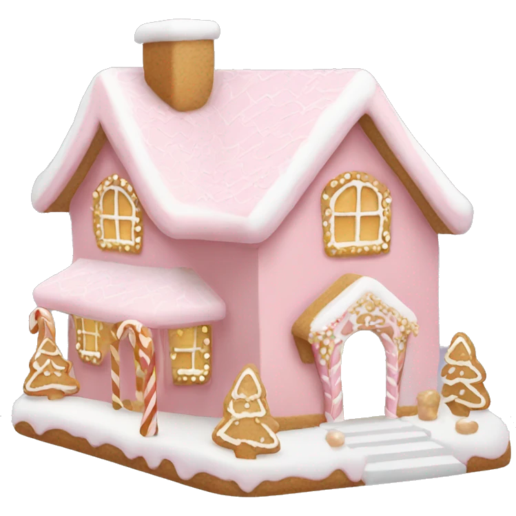 light pink and gold and white gingerbread house emoji