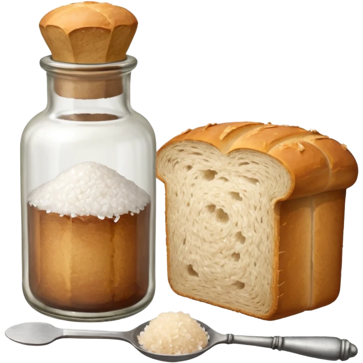 a one victorian bottle of salt and a loaf of bread - crochet needles and a ball of wool emoji