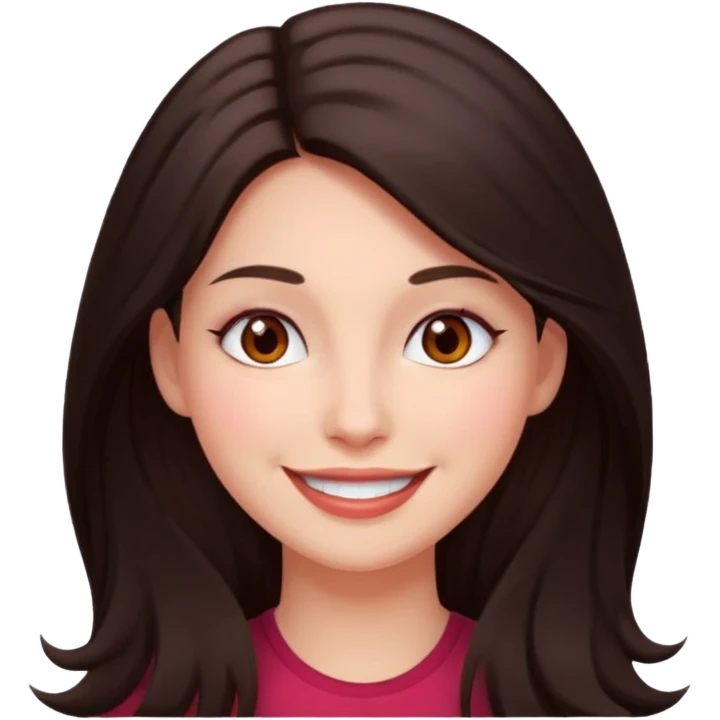 An emoji featuring a woman with dark brown long hair, brown eyes, light pinkish skin, red cheeks emoji