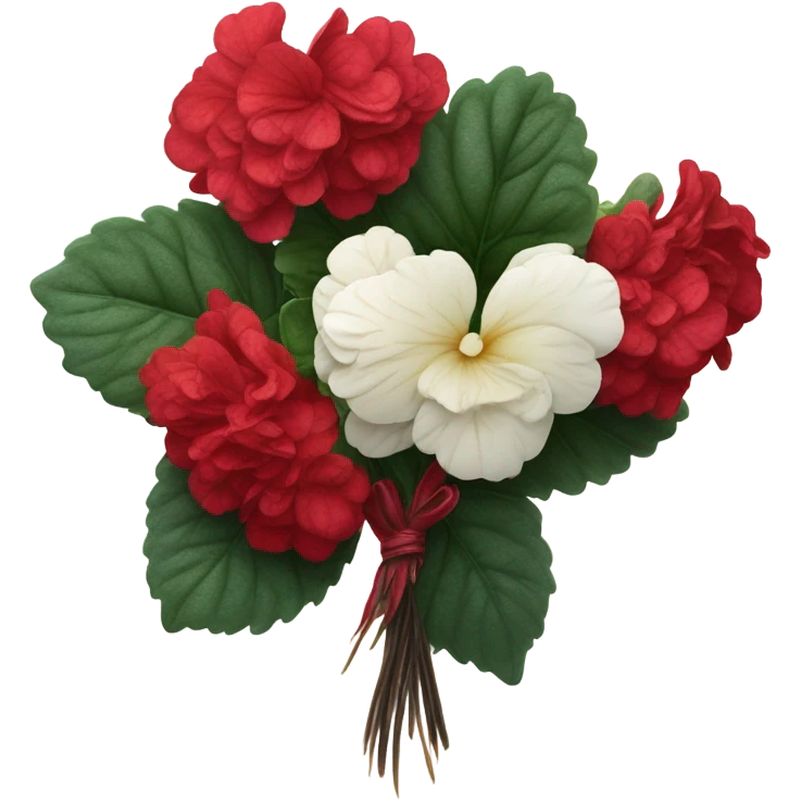 A crimson bouquet of begonias with a velvet ribbon and a feather quill
 emoji