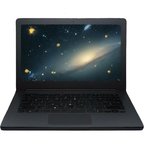 black laptop with galaxy wallpaper emoji
