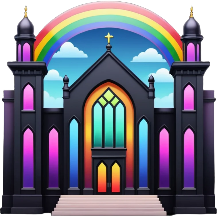 jewish synagogue temple in dark goth aesthetic style with black building and rainbow tint glass windows emoji