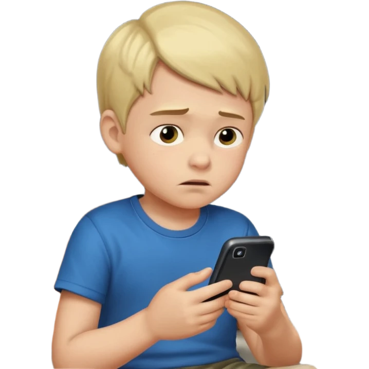 un niño de entre 3 - 10 años jugando con su celular, cansado en una habitacion apagada, el niño tiene piel blanca

 emoji