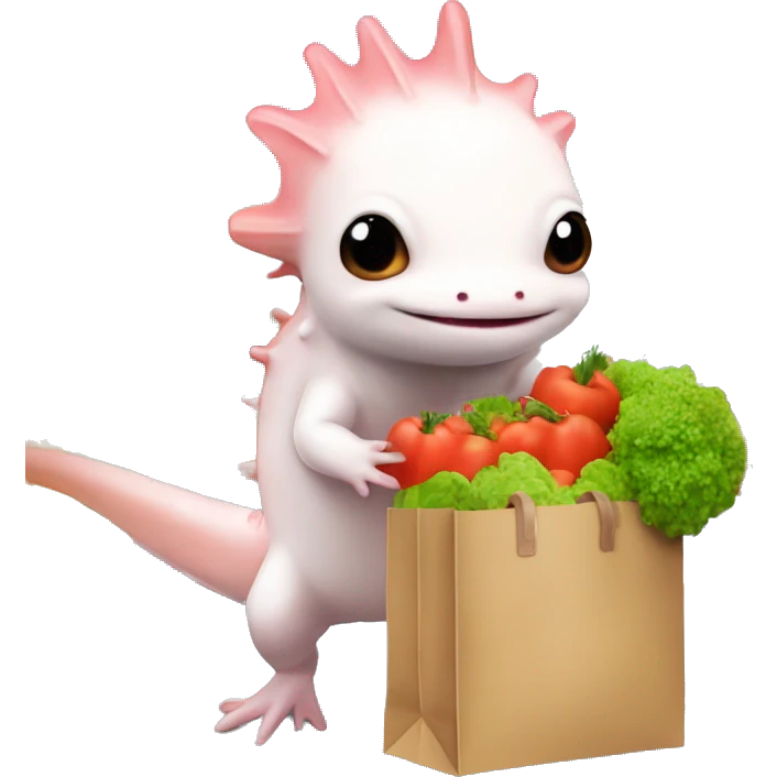 Axolotl carrying a grocery bag ￼ emoji