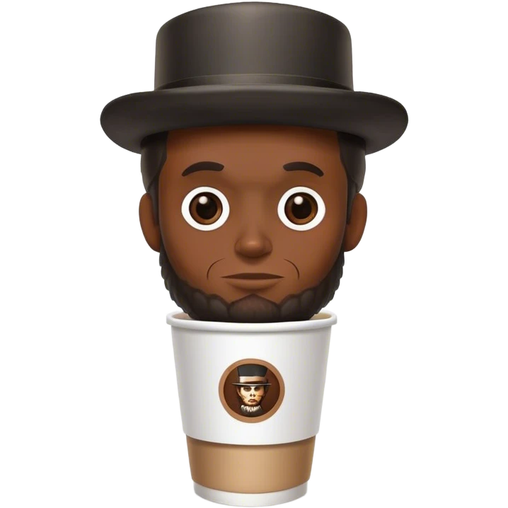 Abe Lincoln with his hat, as a logo on a to-go coffee cup.  emoji