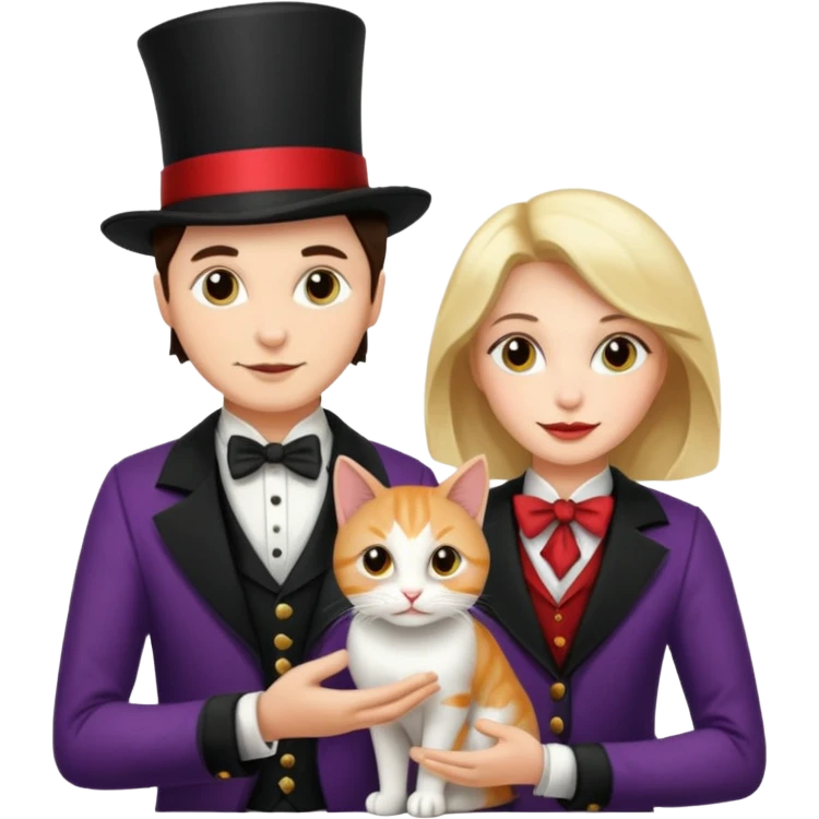 magician couple and their pet cat emoji