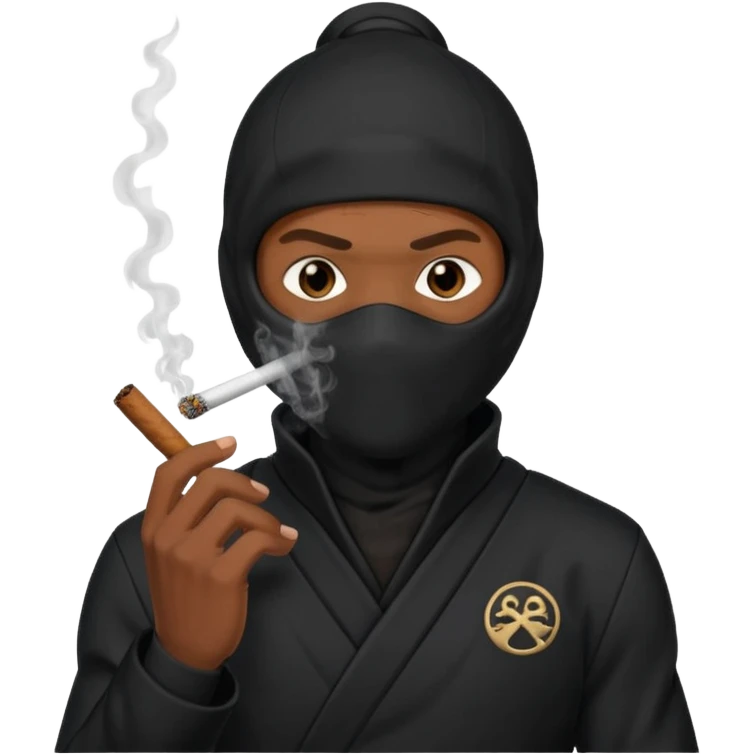 Black man wearing a ninja suit smoking a blunt  emoji