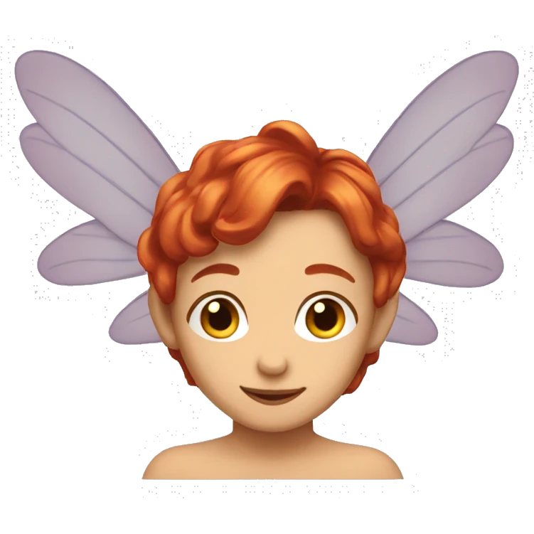 a fairy with wings, red hair and brown eyes emoji