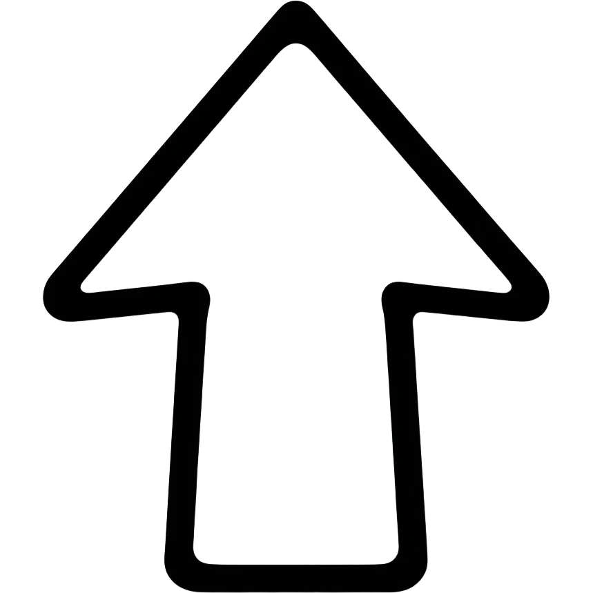 Very small cute outline in black of an up arrow that is not shaded in emoji