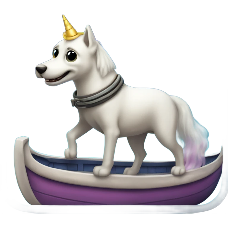 Perro extraterrestre montando un unicornio en barco emoji