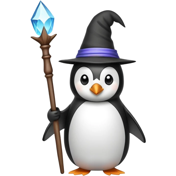 penguin wizard holding a wand emoji