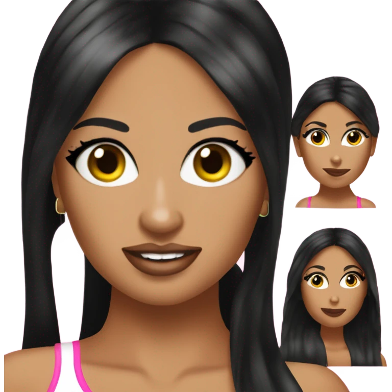 Tanned woman with long black hair, dressed in y2k Paris Hilton hair, makeup, and neon attire emoji