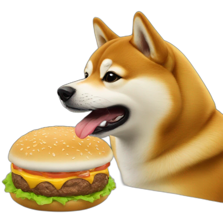 Un Shiba qui mange un burger emoji