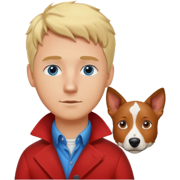 Blonde hair blue eye man with cattle dog emoji
