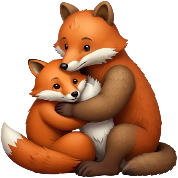 Brown Bear hug a fox emoji