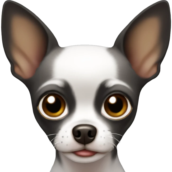 black chihuahua with white inner body with brown eyes and small emoji
