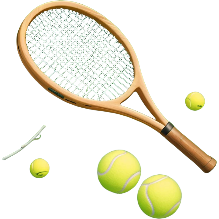 A detailed tennis racket resting on lush green grass beside a bright yellow tennis ball. The scene captures the essence of classic lawn tennis, with a crisp and clean background emphasizing the elegance and tradition of the sport emoji
