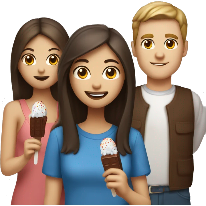 White guy with brown hair and blue eyes with Filipina girl couple eating chocolate popsicles emoji