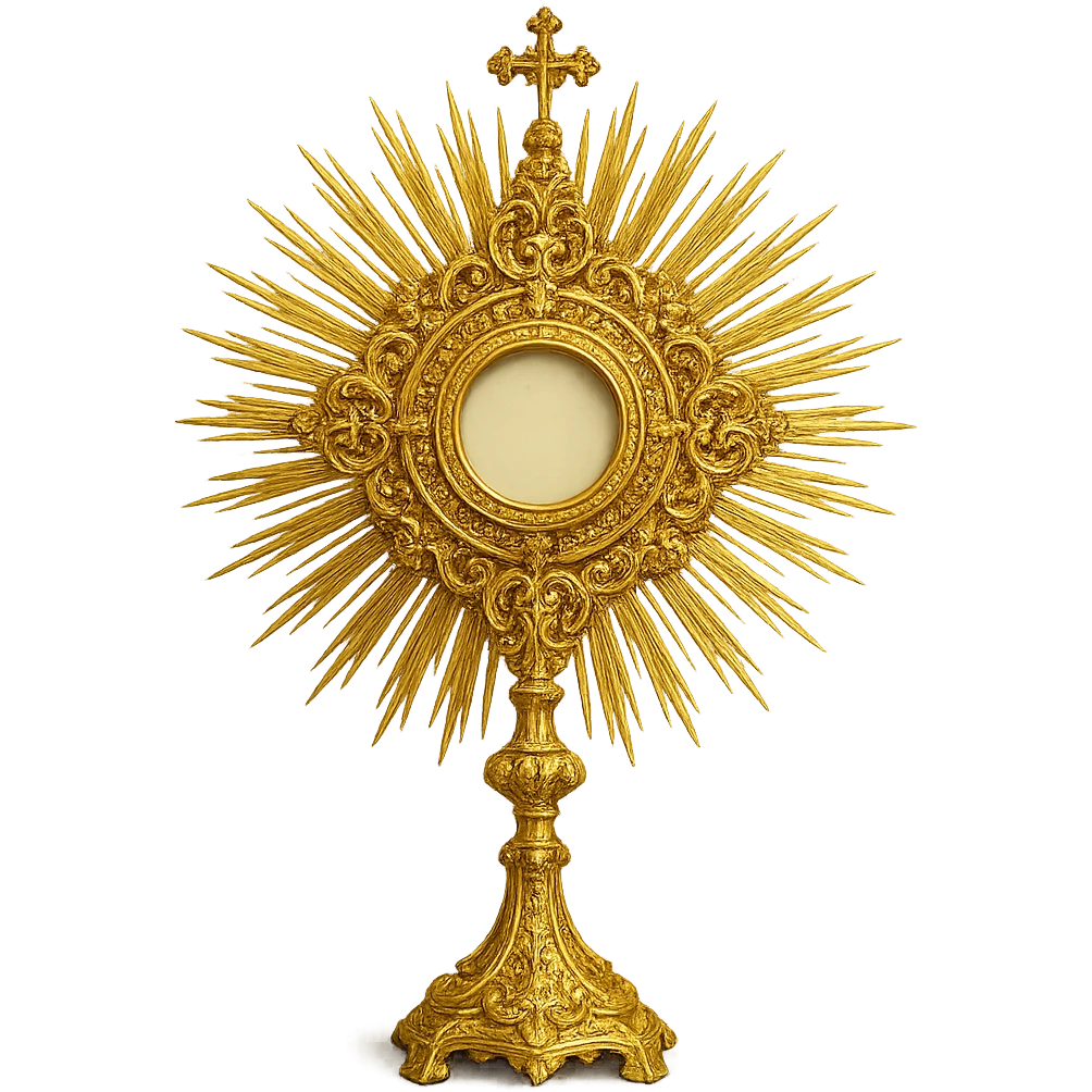 a detailed monstrance, ornate, gold, rays, religious object emoji