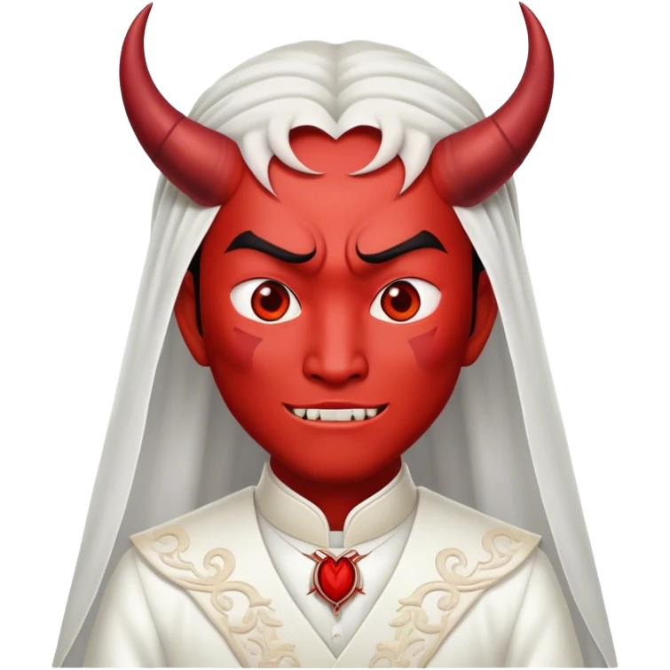 an asian male bride with the face of devil in wedding dress emoji