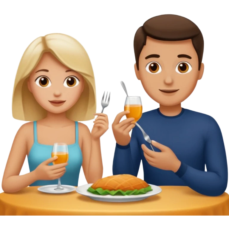 A woman and a man are eating in a restaurant. emoji