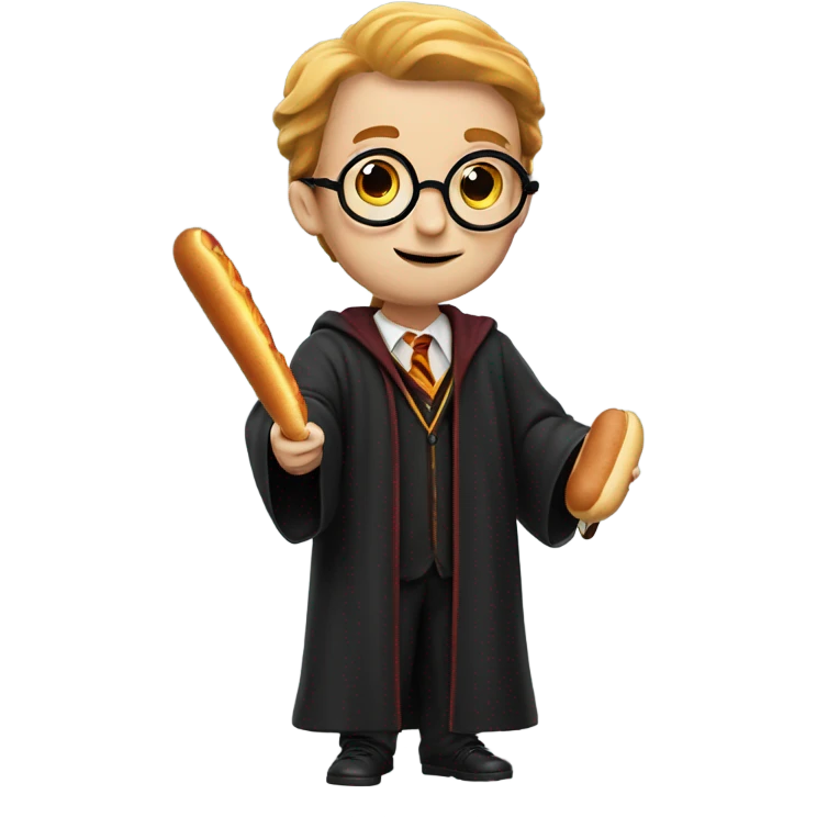 Harry Potter with a hot dog wand emoji