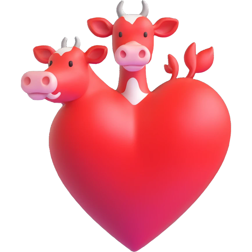 shiny and smooth 3D emoji style cow heart, no background emoji
