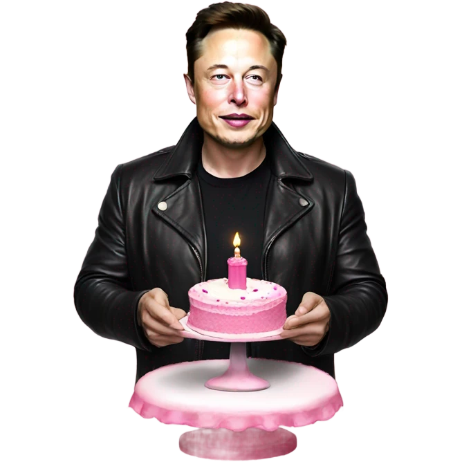 Elon musk holding a pink cake emoji