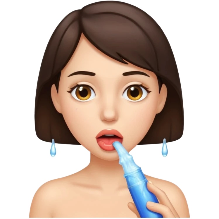 A brunette woman sucking a penis emoji