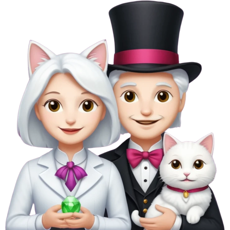 magician couple and their pet cat emoji