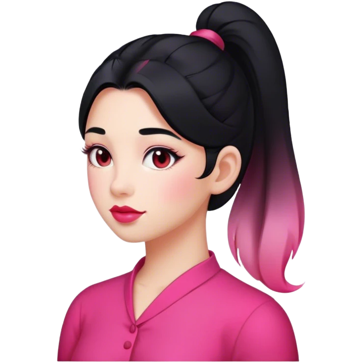 ponytail with black hair and pink gradient with red lips and pink blush emoji