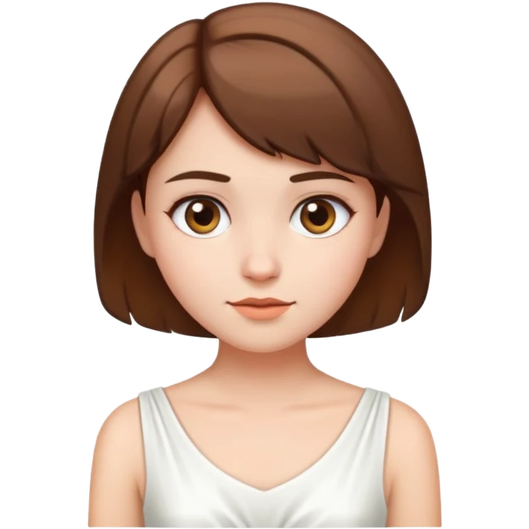 دختری با موهای قهوه ای کوتاه با لباسی سفید  emoji