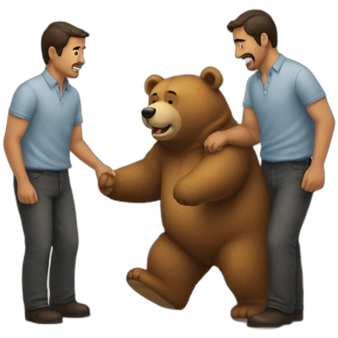 Dos hombres abrazando a un oso emoji