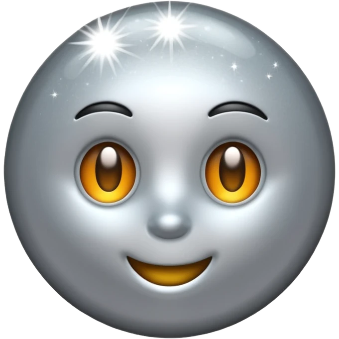 Silver chrome sparkle emoji, iOS emoji style, minimal shape, glossy metallic shine, clean background, smooth lighting emoji