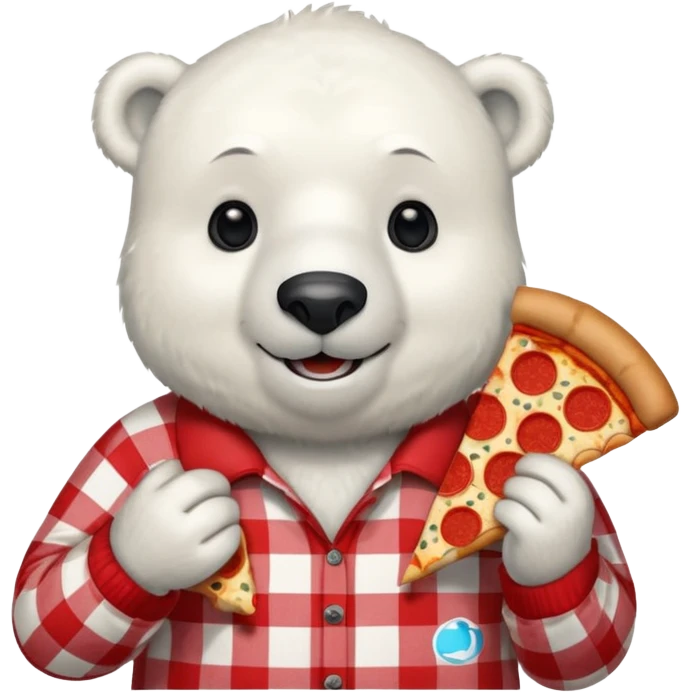 polar bear with pizza wearing red checkered shirt emoji