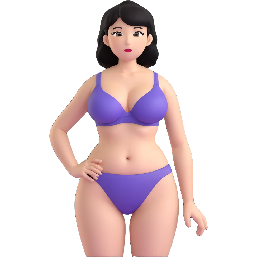 anime style woman with exaggerated proportions, large chest, wearing a bra emoji