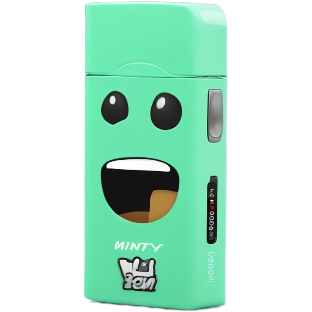 a mint green box vape with a screen on the side that’s brazy emoji