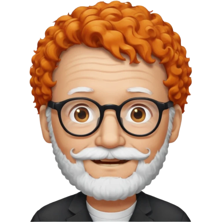 An elderly man with curly orange hair, brown eyes, black glasses, and a white beard, wearing a gentle smile. emoji