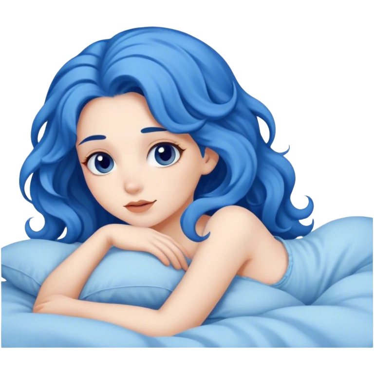 girl with blue wavy hair laying in bed  emoji