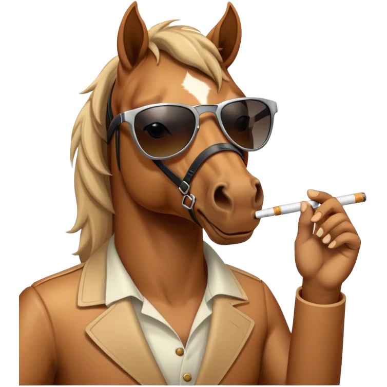 A horse with sunglasses smokinga cigarette  emoji