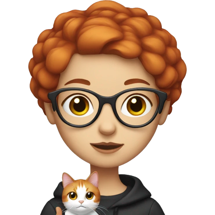 White Red head girl with glasses holding calico cat emoji